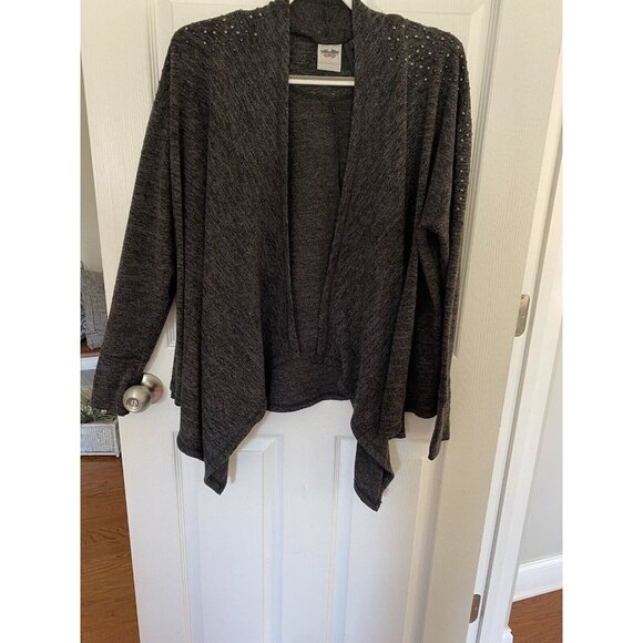 Genuine Harley Davidson Womens XL Open Front Studded Cardigan Metal Logo - Picture 3 of 12